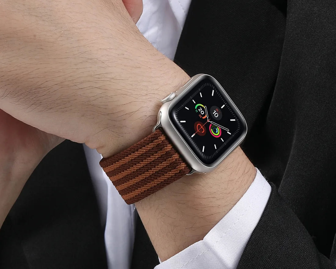 Parachute-Buckle Striped Nylon Apple Watch Band – Brown